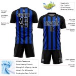 Camiseta de fútbol personalizada con sublimación de línea azul y blanca de Black Thunder Camiseta de fútbol personalizada con sublimación de línea azul y blanca de Black Thunder