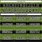 Camiseta de fútbol personalizada con sublimación de líneas y formas geométricas, color verde neón y blanco, en negro Camiseta de fútbol personalizada con sublimación de líneas y formas geométricas, color verde neón y blanco, en negro