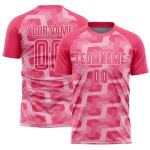 Camiseta de fútbol personalizada con sublimación de líneas rosa neón, rosa claro y blanco