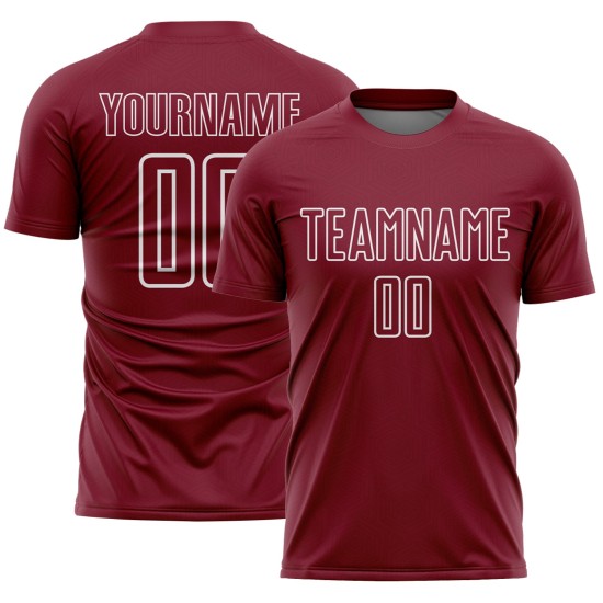 Camiseta de fútbol personalizada con sublimación de formas geométricas en blanco carmesí Camiseta de fútbol personalizada con sublimación de formas geométricas en blanco carmesí