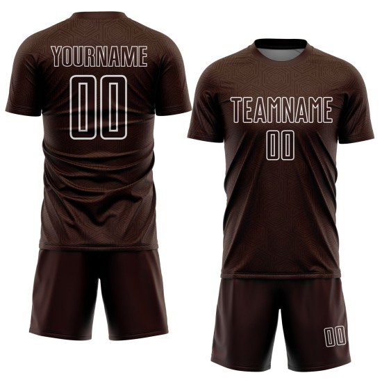 Camiseta de fútbol personalizada con sublimación de formas geométricas en marrón y blanco Camiseta de fútbol personalizada con sublimación de formas geométricas en marrón y blanco