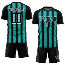 Camiseta de fútbol personalizada con sublimación de líneas blancas y negras Camiseta de fútbol personalizada con sublimación de líneas blancas y negras