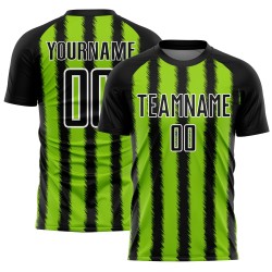 Camiseta de fútbol personalizada con sublimación de líneas verde neón y blanco en negro Camiseta de fútbol personalizada con sublimación de líneas verde neón y blanco en negro