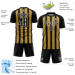 Camiseta de fútbol personalizada con sublimación de líneas blancas y negras, doradas y doradas antiguas Camiseta de fútbol personalizada con sublimación de líneas blancas y negras, doradas y doradas antiguas