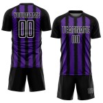 Camiseta de fútbol personalizada con sublimación de líneas negras, moradas y blancas Camiseta de fútbol personalizada con sublimación de líneas negras, moradas y blancas