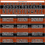 Camiseta de fútbol personalizada con sublimación de líneas y formas geométricas en negro, naranja y blanco Camiseta de fútbol personalizada con sublimación de líneas y formas geométricas en negro, naranja y blanco