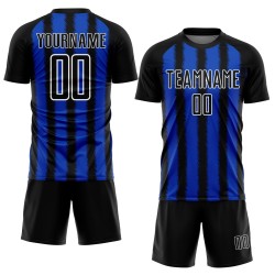 Camiseta de fútbol personalizada con sublimación de línea azul y blanca de Black Thunder Camiseta de fútbol personalizada con sublimación de línea azul y blanca de Black Thunder