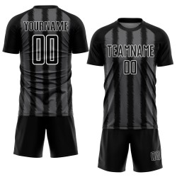 Camiseta de fútbol personalizada con sublimación de líneas gris acero y blanco, color negro Camiseta de fútbol personalizada con sublimación de líneas gris acero y blanco, color negro