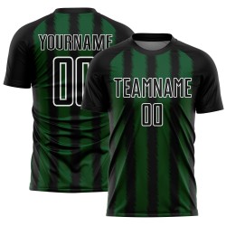 Camiseta de fútbol personalizada con sublimación de líneas negras, verdes y blancas Camiseta de fútbol personalizada con sublimación de líneas negras, verdes y blancas