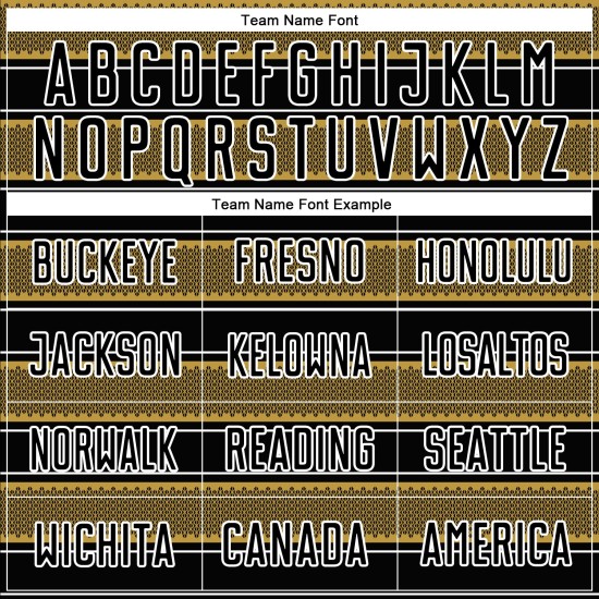 Camiseta de fútbol personalizada con sublimación de líneas y formas geométricas en negro, dorado antiguo y blanco Camiseta de fútbol personalizada con sublimación de líneas y formas geométricas en negro, dorado antiguo y blanco