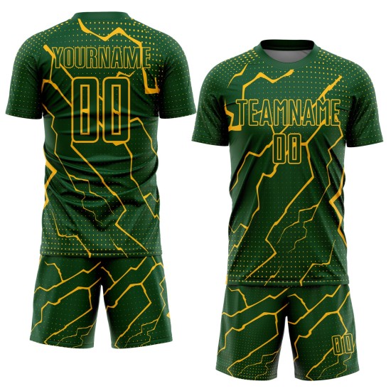 Camiseta de fútbol personalizada de sublimación del Rayo Verde Dorado Camiseta de fútbol personalizada de sublimación del Rayo Verde Dorado