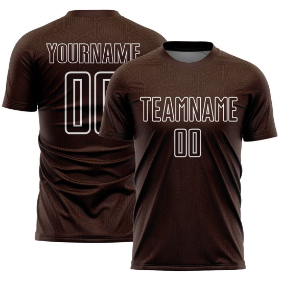 Camiseta de fútbol personalizada con sublimación de formas geométricas en marrón y blanco Camiseta de fútbol personalizada con sublimación de formas geométricas en marrón y blanco