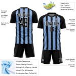 Camiseta de fútbol personalizada con sublimación de líneas azul claro y blanco y negro