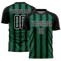 Camiseta de fútbol personalizada con sublimación de línea Kelly verde y blanca, color negro Camiseta de fútbol personalizada con sublimación de línea Kelly verde y blanca, color negro