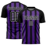 Camiseta de fútbol personalizada con sublimación de líneas negras, moradas y blancas Camiseta de fútbol personalizada con sublimación de líneas negras, moradas y blancas