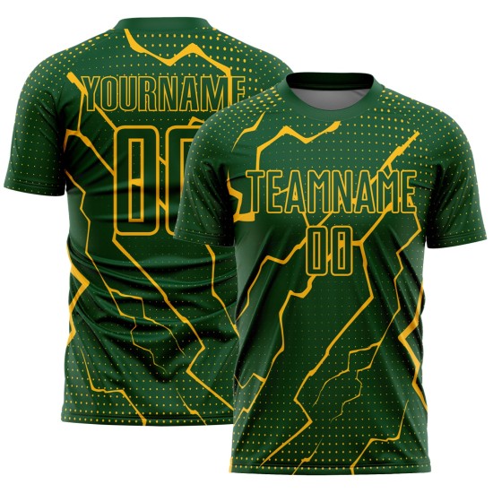 Camiseta de fútbol personalizada de sublimación del Rayo Verde Dorado Camiseta de fútbol personalizada de sublimación del Rayo Verde Dorado