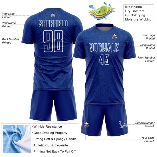 Camiseta de fútbol personalizada con sublimación de formas geométricas en blanco real Camiseta de fútbol personalizada con sublimación de formas geométricas en blanco real