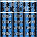 Camiseta de fútbol personalizada con sublimación de líneas azul y blanco en polvo negro