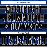 Camiseta de fútbol personalizada con sublimación de líneas y formas geométricas en azul trueno negro y blanco Camiseta de fútbol personalizada con sublimación de líneas y formas geométricas en azul trueno negro y blanco