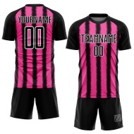 Camiseta de fútbol personalizada con sublimación de líneas negras, rosas y blancas