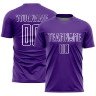 Camiseta de fútbol personalizada con sublimación de formas geométricas en morado y blanco