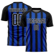Camiseta de fútbol personalizada con sublimación de línea azul y blanca de Black Thunder