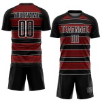 Camiseta de fútbol personalizada con sublimación de líneas y formas geométricas, negra, roja y blanca Camiseta de fútbol personalizada con sublimación de líneas y formas geométricas, negra, roja y blanca
