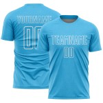 Camiseta de fútbol personalizada con sublimación de formas geométricas en azul cielo y blanco