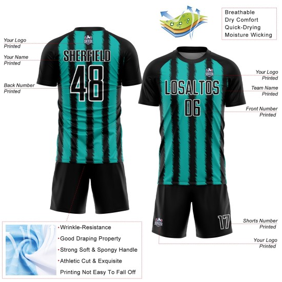 Camiseta de fútbol personalizada con sublimación de líneas blancas y negras Camiseta de fútbol personalizada con sublimación de líneas blancas y negras