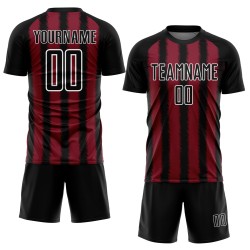 Camiseta de fútbol personalizada con sublimación de líneas blancas y negras carmesí Camiseta de fútbol personalizada con sublimación de líneas blancas y negras carmesí