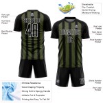 Camiseta de fútbol personalizada con sublimación de líneas blanco-oliva y negro Camiseta de fútbol personalizada con sublimación de líneas blanco-oliva y negro