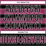 Camiseta de fútbol personalizada con sublimación de líneas y formas geométricas en negro, rosa y blanco Camiseta de fútbol personalizada con sublimación de líneas y formas geométricas en negro, rosa y blanco