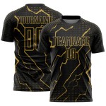 Camiseta de fútbol personalizada con sublimación de Rayo Negro Oro Viejo