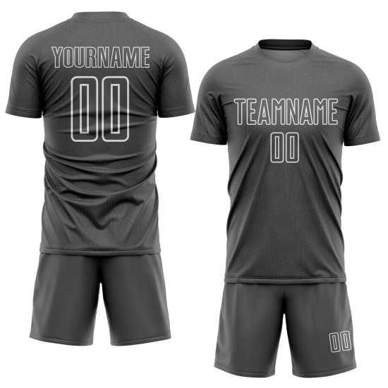 Camiseta de fútbol personalizada con sublimación de formas geométricas en gris acero y blanco