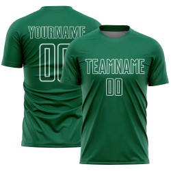 Camiseta de fútbol personalizada con sublimación de formas geométricas en verde Kelly y blanco Camiseta de fútbol personalizada con sublimación de formas geométricas en verde Kelly y blanco