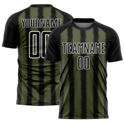 Camiseta de fútbol personalizada con sublimación de líneas blanco-oliva y negro Camiseta de fútbol personalizada con sublimación de líneas blanco-oliva y negro