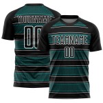 Camiseta de fútbol personalizada con sublimación de líneas y formas geométricas en blanco y negro Camiseta de fútbol personalizada con sublimación de líneas y formas geométricas en blanco y negro