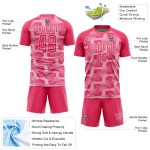 Camiseta de fútbol personalizada con sublimación de líneas rosa neón, rosa claro y blanco