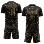 Camiseta de fútbol personalizada con sublimación de Rayo Negro Oro Viejo