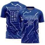 Camiseta de fútbol personalizada de sublimación Royal White Lightning Camiseta de fútbol personalizada de sublimación Royal White Lightning