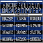 Camiseta de fútbol personalizada con sublimación de líneas y formas geométricas en azul trueno negro y blanco Camiseta de fútbol personalizada con sublimación de líneas y formas geométricas en azul trueno negro y blanco