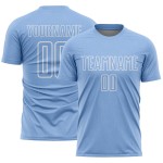 Camiseta de fútbol personalizada con sublimación de formas geométricas en azul claro y blanco