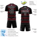 Camiseta de fútbol personalizada con sublimación de líneas y formas geométricas en blanco y negro carmesí Camiseta de fútbol personalizada con sublimación de líneas y formas geométricas en blanco y negro carmesí