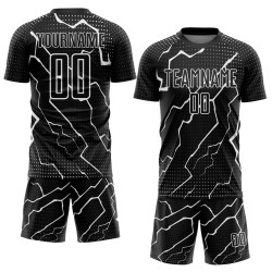 Camiseta de fútbol personalizada con sublimación de Rayo Blanco y Negro