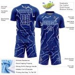 Camiseta de fútbol personalizada de sublimación Royal White Lightning Camiseta de fútbol personalizada de sublimación Royal White Lightning