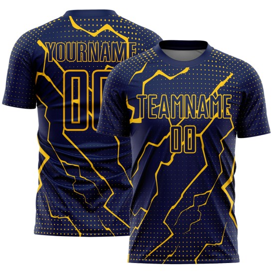 Camiseta de fútbol personalizada con sublimación de Lightning en amarillo marino Camiseta de fútbol personalizada con sublimación de Lightning en amarillo marino