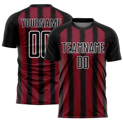 Camiseta de fútbol personalizada con sublimación de líneas blancas y negras carmesí Camiseta de fútbol personalizada con sublimación de líneas blancas y negras carmesí
