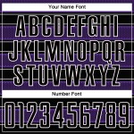 Camiseta de fútbol personalizada con sublimación de líneas y formas geométricas en negro, morado y blanco Camiseta de fútbol personalizada con sublimación de líneas y formas geométricas en negro, morado y blanco