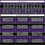 Camiseta de fútbol personalizada con sublimación de líneas y formas geométricas en negro, morado y blanco Camiseta de fútbol personalizada con sublimación de líneas y formas geométricas en negro, morado y blanco