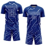 Camiseta de fútbol personalizada de sublimación Royal White Lightning Camiseta de fútbol personalizada de sublimación Royal White Lightning